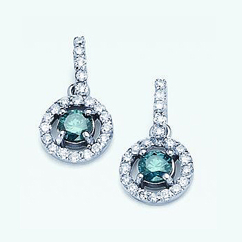 14kt Blue Diamond Earrings; .00cttw Blue  Diamonds; Total Diamond Weight .78cttw.  Also available with Chocolate or Yellow Diamonds.