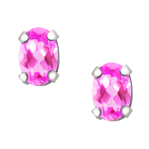 October Birthstone; 6x4 oval simulated checkerboard cut Pink Sapphire sterling silver earrings.