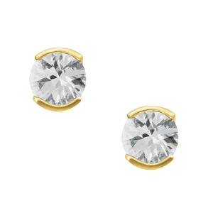 'April Birthstone'' 14KT Genuine 4mm White Topaz earrings; available in white or yellow gold.