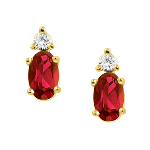 Genuine Garnet &#39;&#39;January Birthstone&#39;&#39; and .04cttw Diamond Earrings set in 14kt ye...