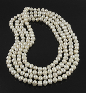 60'' Continuous Fresh Water 7-7.5mm White Pearl Necklace.  Knotted for Security.