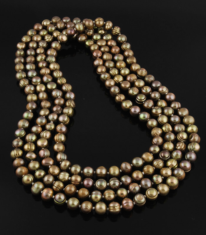 60'' Continuous Fresh Water 7-7.5mm Metallic Brown Colored Pearl Necklace.  Knotted for Security.