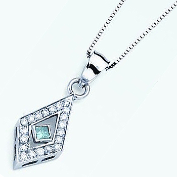 Blue Diamond Pendant; Princess Cut Blue Diamond Surrounded by Round Brilliant Diamonds.  .25cttw Diamond Total Weight.  Chain sold seperately.