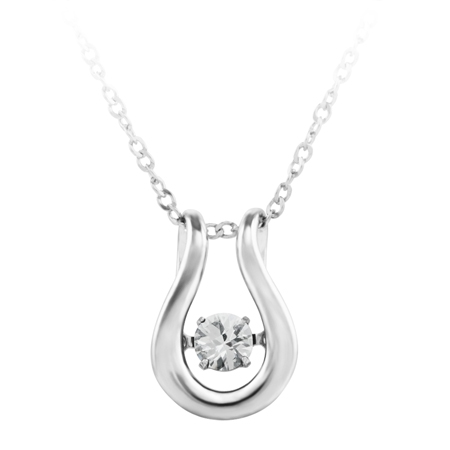  ''Dancing April Birthstone''; constant twinkling movement of a cubic zirconia set in sterling silver and furnished with an 18'' chain.