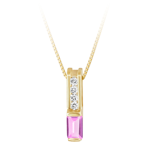 Lab Created Pink Sapphire &#39;&#39;October Birthstone&#39;&#39; and .06cttw Diamond 10kt yellow ...