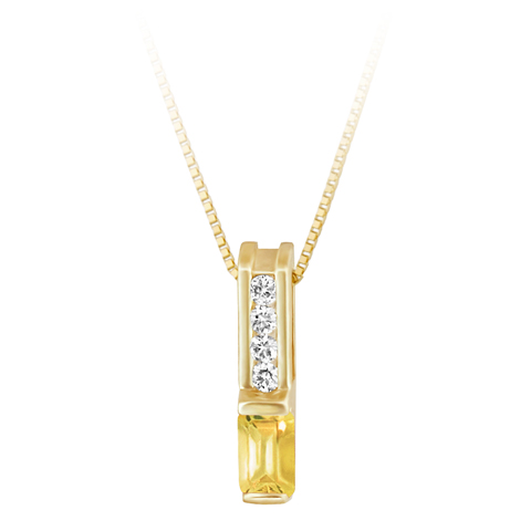 Genuine Citrine ''November Birthstone'' and .06cttw Diamond 10kt yellow gold pendant furnished with a 18'' 10kt box chain