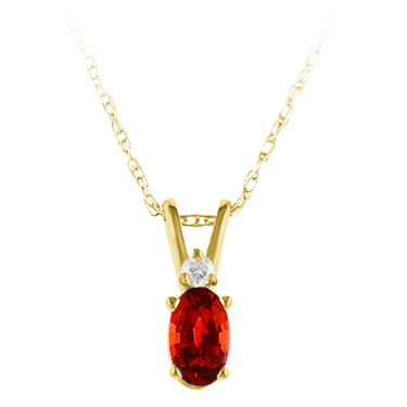 Genuine Garnet ''January Birthstone'' and Diamond Pendant set in 14kt yellow gold furnished with 18 inch 14kt rope chain