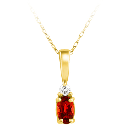 Genuine Garnet ''January Birthstone'' and .03ct Diamond Pendant set in 14kt yellow gold furnished with 18 inch 14kt rope chain
