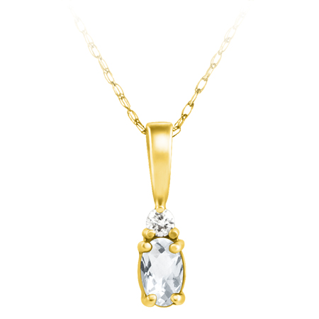 GenuineWhite Topaz ''April Birthstone'' and .03ct Diamond Pendant set in 14kt yellow gold furnished with 18 inch 14kt rope chain