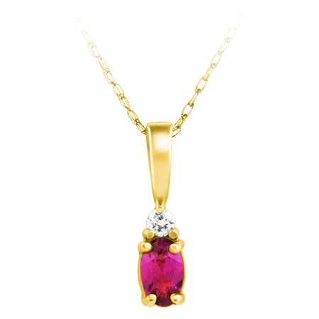 Lab Created Ruby &#39;&#39;July Birthstone&#39;&#39; and .03ct  Diamond Pendant set in 14kt yello...