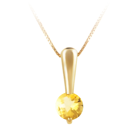 Genuine 5mm round citrine ''November  Birthstone'' set in 10kt yellow gold pendant and  furnished with 18'' 10kt rope chain.