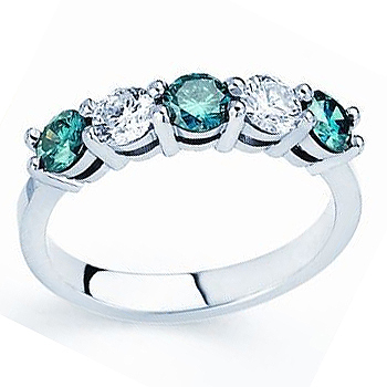 14kt Blue & White Diamond Anniversary Ring; .82cttw Total Diamond Weight; Blu...