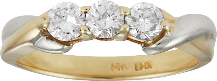 14kt Two Tone Anniversary Ring; With Three Round Brilliant Diamonds; 1/4cttw ...