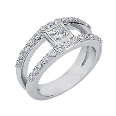 14kt Diamond Fashion Ring; 3/8ct Princess cut center with 26 round .02ct diamonds; Diamond Total ...