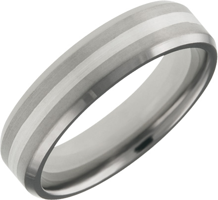 Mens and Ladies Titanium Bands; 5mm Comfort Fit; Silver Center Inlay; Available in Full or Half Sizes 6.5-15