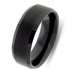 Mens and Ladies Black Ceramic Bands; 8mm Comfort Fit; Satin Finished Center Polished Beveled Edge; Available in Full or Half Sizes 7-15