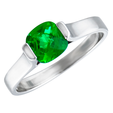 Sterling Silver Ring with simulated 6x6 cushion checkerboard cut  emerald ''May Birthstone''
