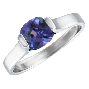 Sterling Silver Ring with created 6x6 cushion checkerboard cut alexandrite ''June Birthstone''