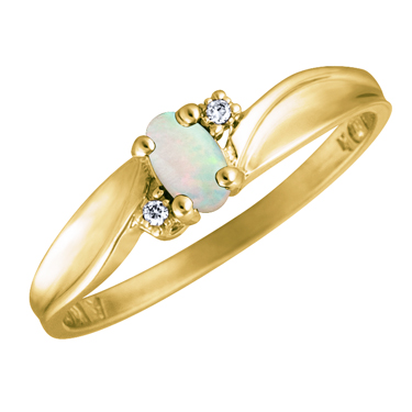 Genuine Opal 5x3 oval (October birthsone) set in 10kt yellow gold ring with 2...