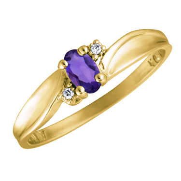 Genuine Amethyst 5x3 oval (February birthstone) set in 10kt yellow gold ring ...
