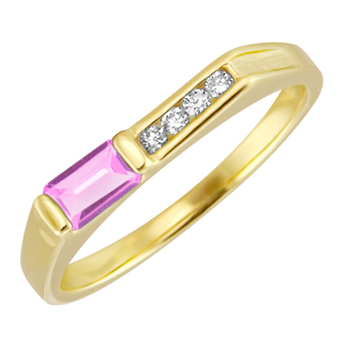 Lab Created Pink Sapphire ''October Birthstone'' and .06cttw Diamond 10kt yel...