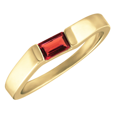 Genuine Mozambique Garnet ''January Birthstone''  5x3 Rectangle Cut Baguette Ring 10KT yellow gold