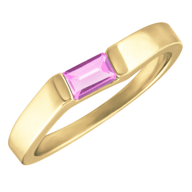 Lab Created Pink Sapphire ''October Birthstone'' 5x3 Rectangle Cut Baguette Ring 10KT  yellow gold