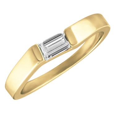 White Cubic Zirconia ''April Birthstone'' 5x3 Rectangle Cut Baguette Ring 10KT yellow gold