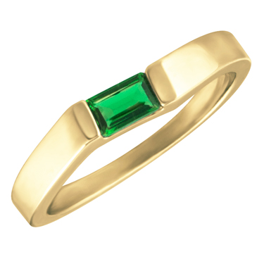 Lab Created Emerald  ''May Birthstone'' 5x3 Rectangle Cut Baguette Ring 10KT  yellow gold
