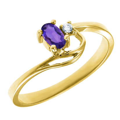 Genuine Amethyst 5x3 oval (February birthstone) set in 10kt yellow gold ring  with .02ct round di...