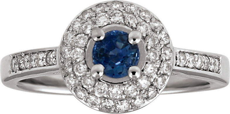 14kt  4mm Round Blue Sapphire and 0.40cttw Diamond Ring.   Available as semi ...