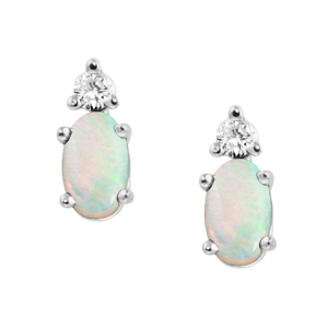 Genuine Opal &#39;&#39;October Birthstone&#39;&#39; and .04cttw Diamond Earrings set in 14kt whit...