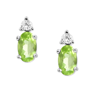 Genuine Peridot &#39;&#39;August Birthstone&#39;&#39; and .04cttw Diamond Earrings set in 14kt wh...