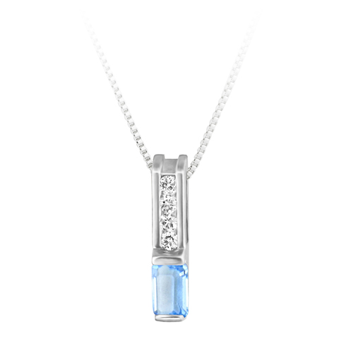 Genuine Aquamarine  ''March Birthstone'' and .06cttw Diamond 10kt white gold pendant furnished with a 18'' 10kt box chain