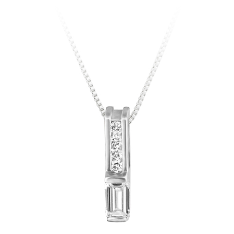 Cubic Zirconia &#39;&#39;April Birthstone&#39;&#39; and .06cttw Diamond 10kt white gold pendant f...