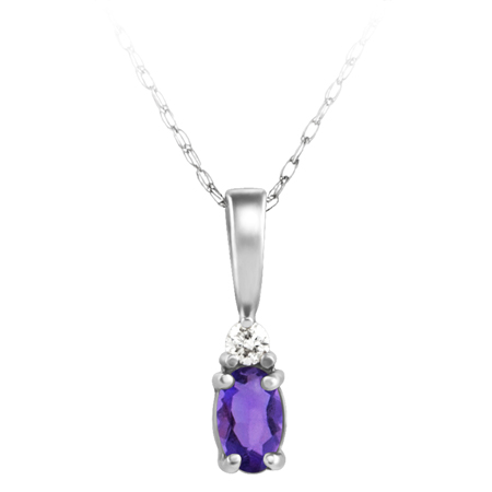 Genuine Amethyst &#39;&#39;February Birthstone&#39;&#39; and .03ct Diamond Pendant set in 14kt wh...