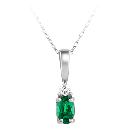 Lab Created Emerald &#39;&#39;May Birthstone&#39;&#39; and .03ct Diamond Pendant set in 14kt yell...