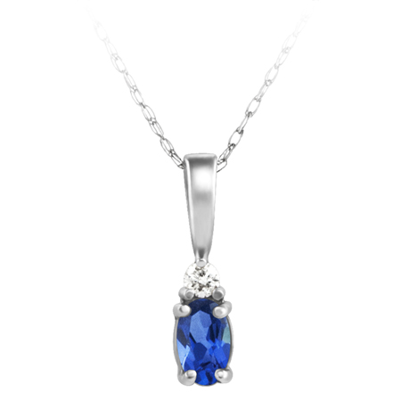 Lab Created Blue Sapphire &#39;&#39;September Birthstone&#39;&#39; and .03ct Diamond Pendant set ...