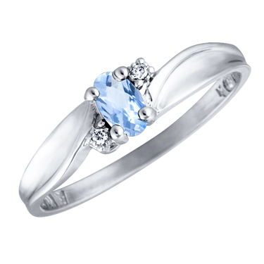 Genuine Aquamarine 5x3 oval (March birthstone) set in 10kt white gold ring with 2 accent diamonds...