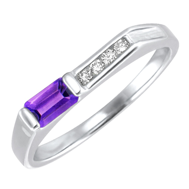 Genuine Amethyst   &#39;&#39;February Birthstone&#39;&#39; and .06cttw Diamond 10kt white gold ring