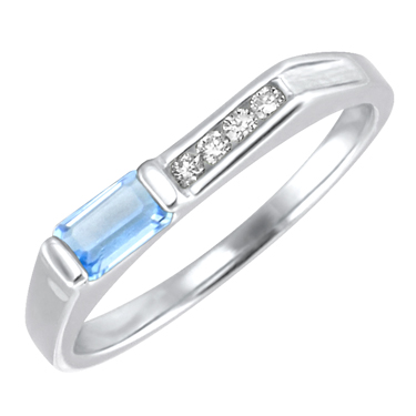 Genuine Aquamarine  ''March Birthstone'' and .06cttw Diamond 10kt white gold ring
