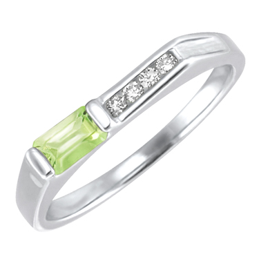 Genuine Peridot &#39;&#39;August Birthstone&#39;&#39; and .06cttw Diamond 10kt white gold ring