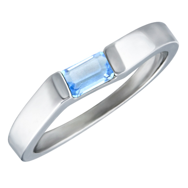 Genuine Aquamarine ''March Birthstone'' 5x3 Rectangle Cut Baguette Ring 10KT white gold