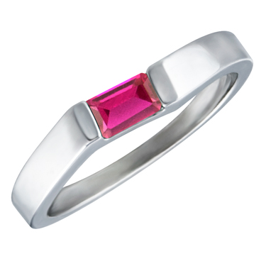 Lab Created Ruby ''July Birthstone'' 5x3 Rectangle Cut Baguette Ring 10KT white gold