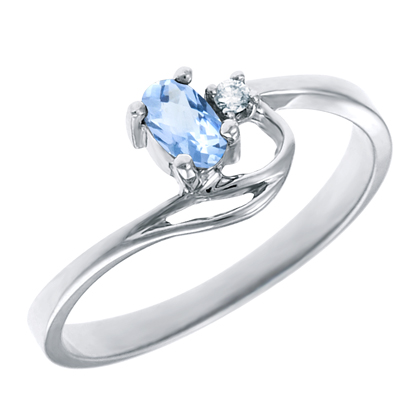 Genuine Aquamarine 5x3 oval (March birthstone) set in 10kt white gold ring with .02ct round diamo...