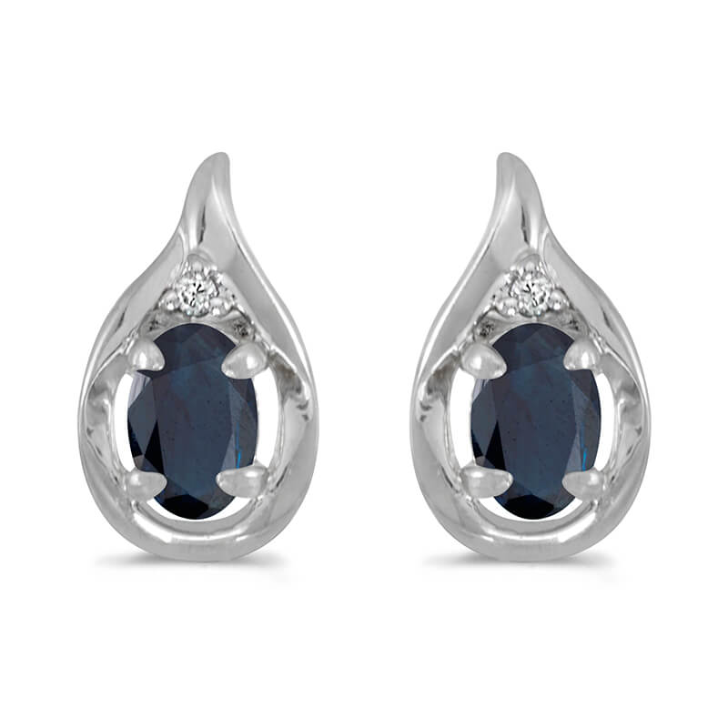 These 14k white gold oval sapphire and diamond earrings feature 6x4 mm genuine natural sapphires ...