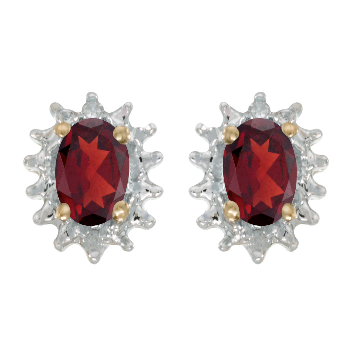 These 14k yellow gold oval garnet and diamond earrings feature 6x4 mm genuine natural garnets wit...