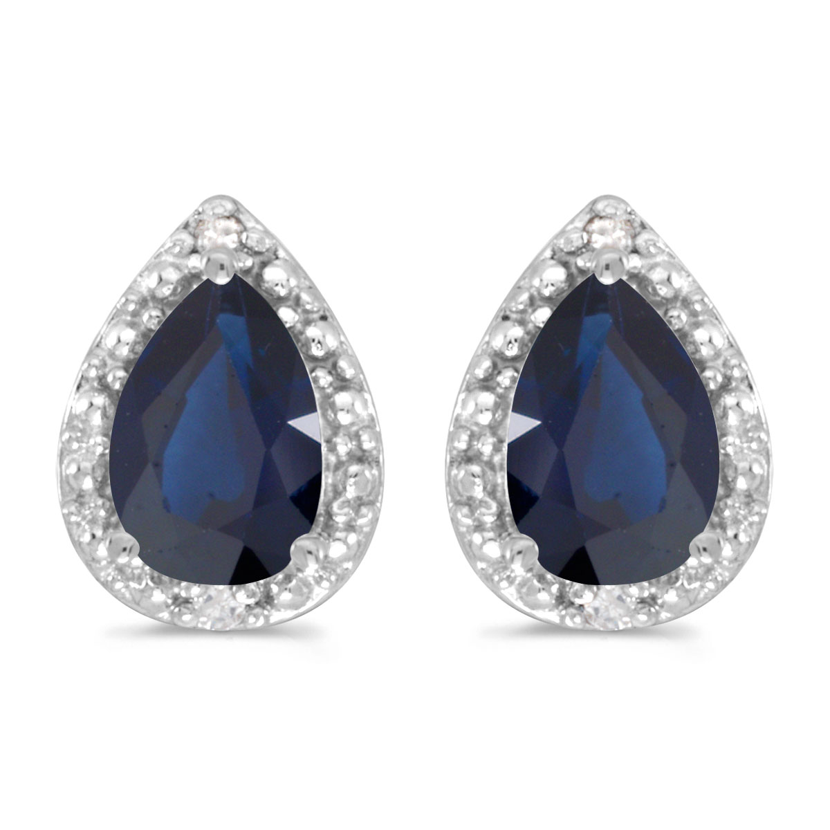 These 14k white gold pear sapphire and diamond earrings feature 6x4 mm genuine natural sapphires ...