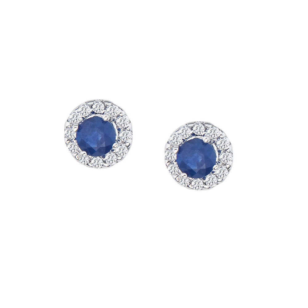14k White Gold Round Sapphire and Diamond Earrings