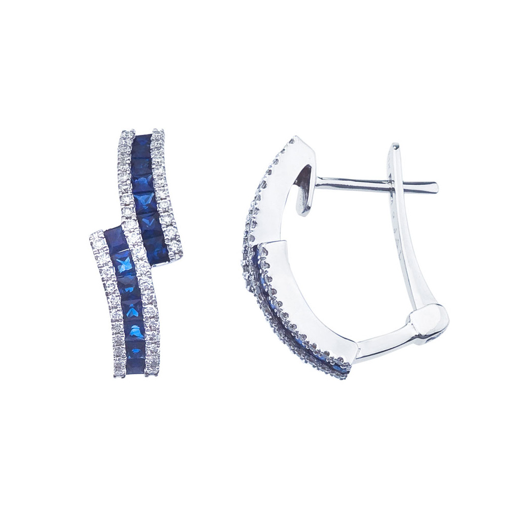14k White Gold Sapphire and Diamond Earrings with Euroback